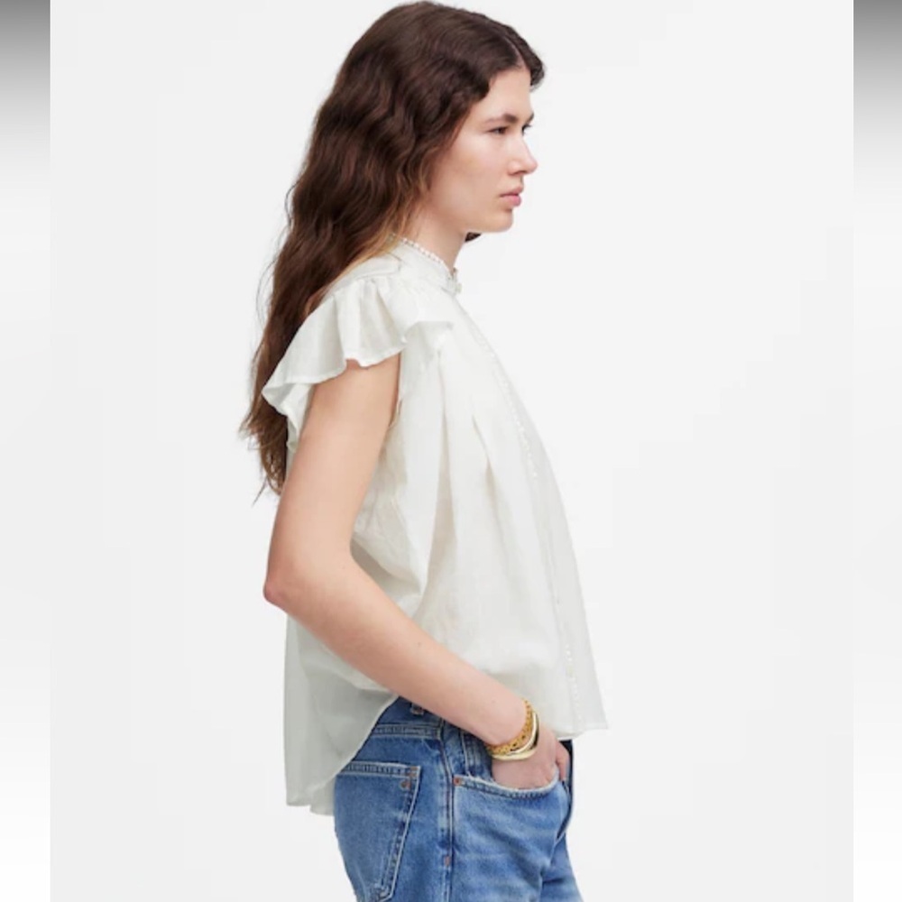 Madewell Shirred Lace-Trim Top Sz. S - Picture 3 of 10